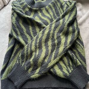 Green and Black Zebra Print Sweater